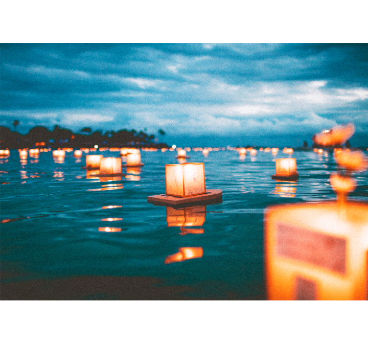 Lykter over vann innsjø fototapet - Tenstickers