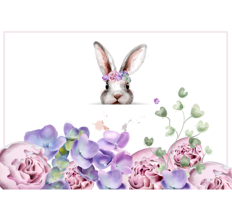 Bunny med blomsterkrone fototapet - Tenstickers