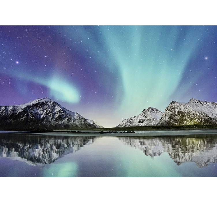 Nordlys innsjø himmel fototapet - Tenstickers