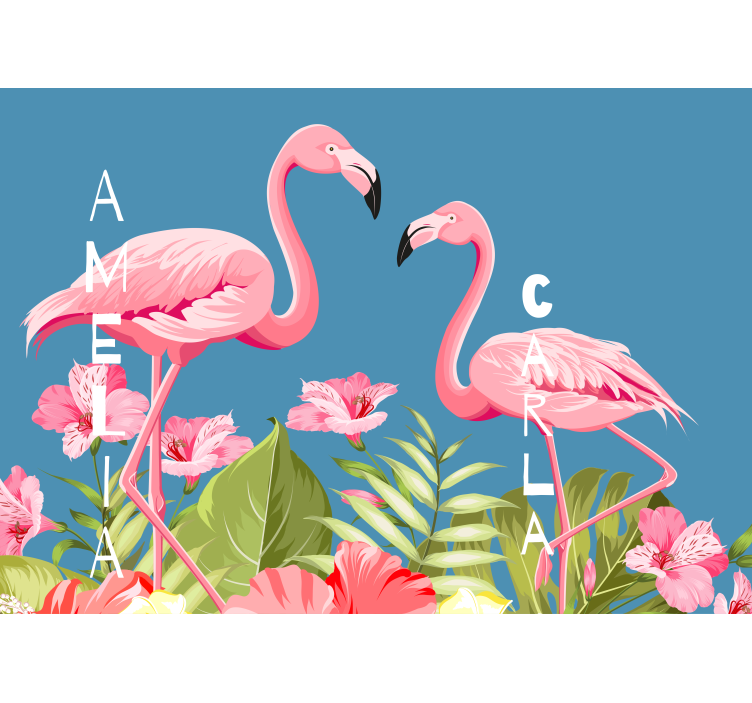 Flamingoer og blomster fototapet dyr - Tenstickers