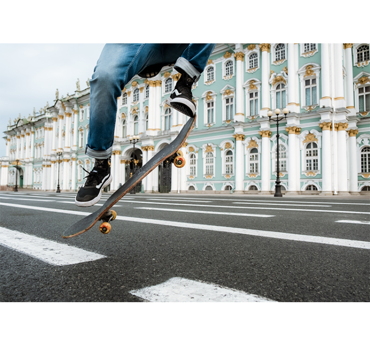 Skateboarder i bevegelse fototapet byer - Tenstickers