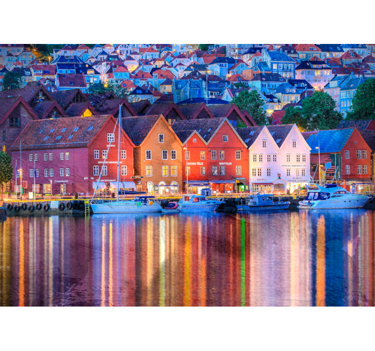 Bergen city evening river fototapet byer - Tenstickers