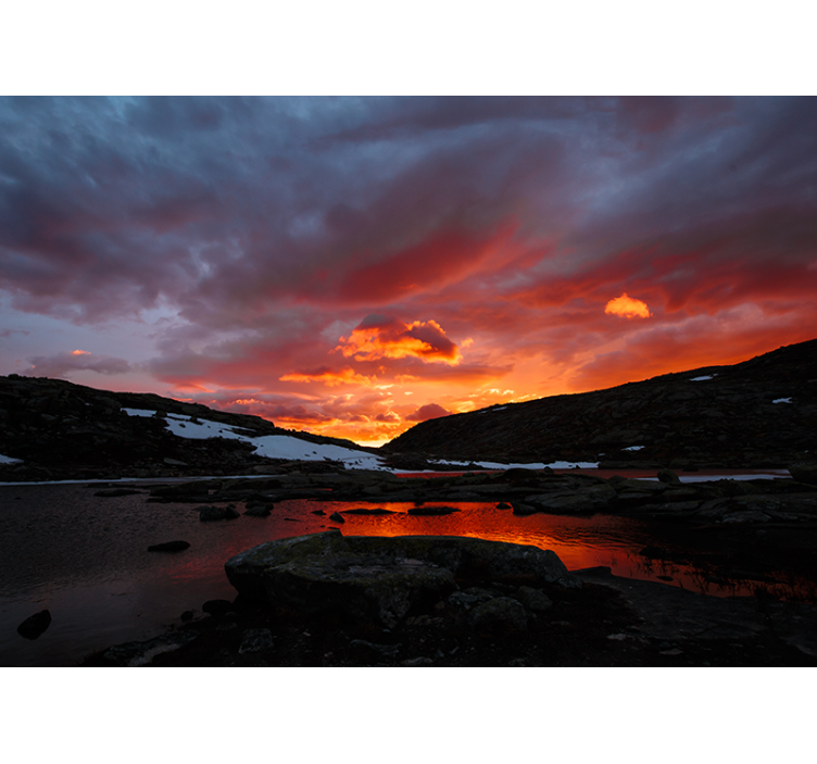 Norsk solnedgang og innsjø fototapet natur - Tenstickers