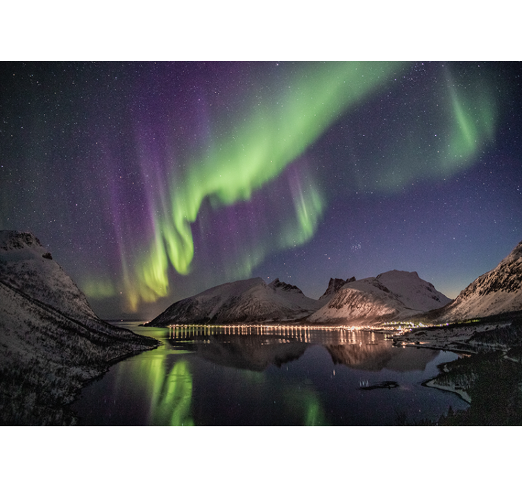 Fototapet himmel aurora borealis refleksjon - Tenstickers