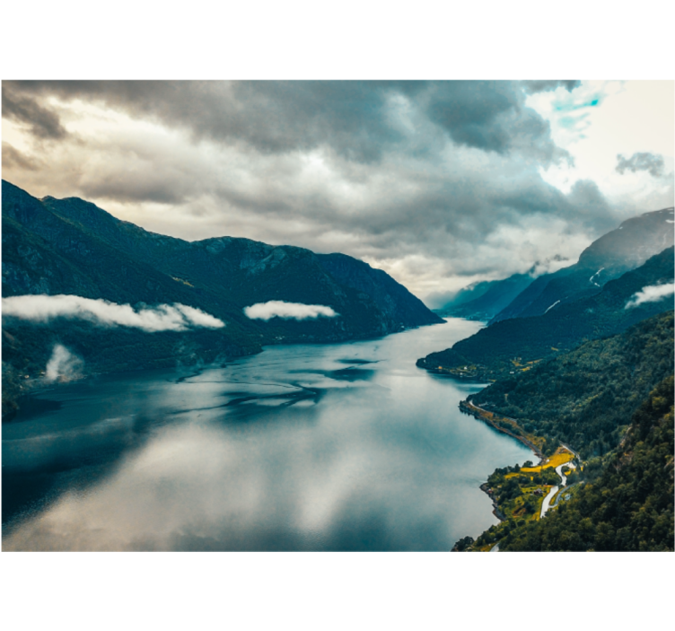 Fototapet landskap fjellvann speil - Tenstickers