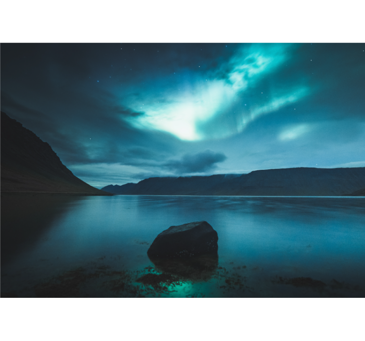 Fototapet landskap aurora over stille innsjø - Tenstickers