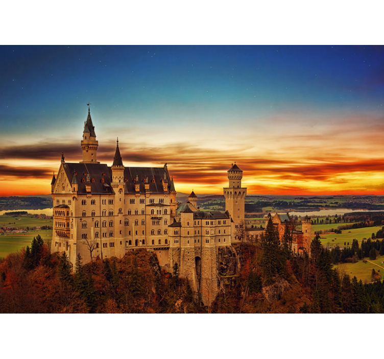 Solnedgang på neuschwanstein slott fototapet byer - Tenstickers