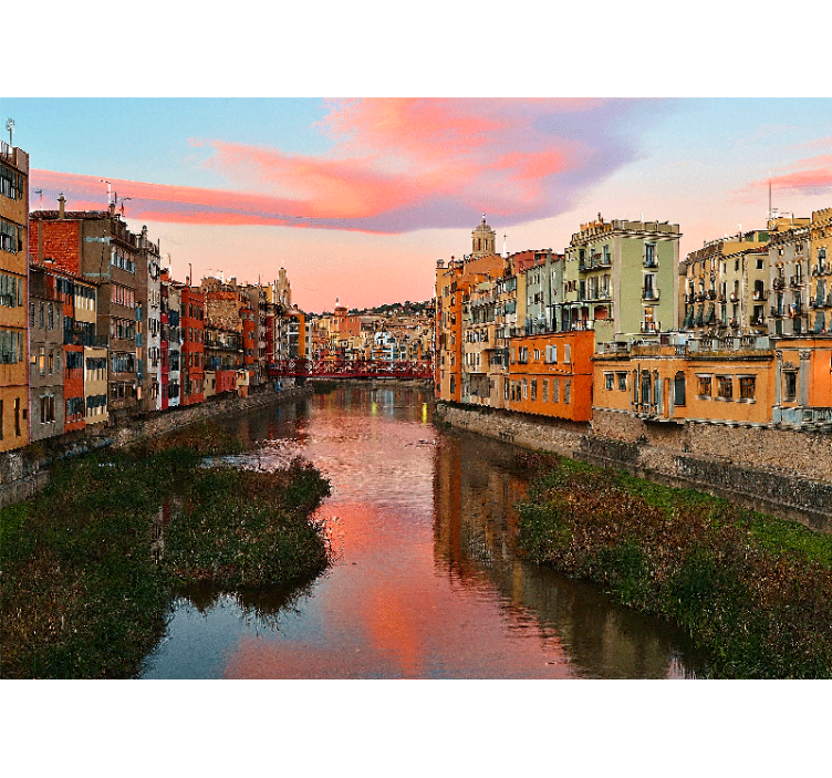 Fototapet byer girona elv solnedgang - Tenstickers