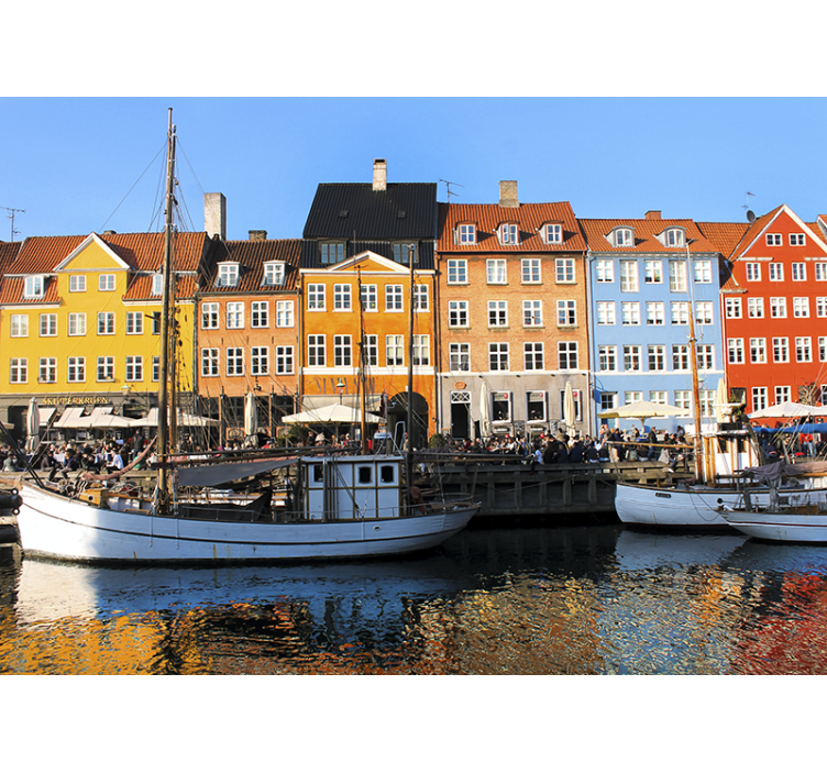 Fototapet byer livlige innsjøboliger - Tenstickers