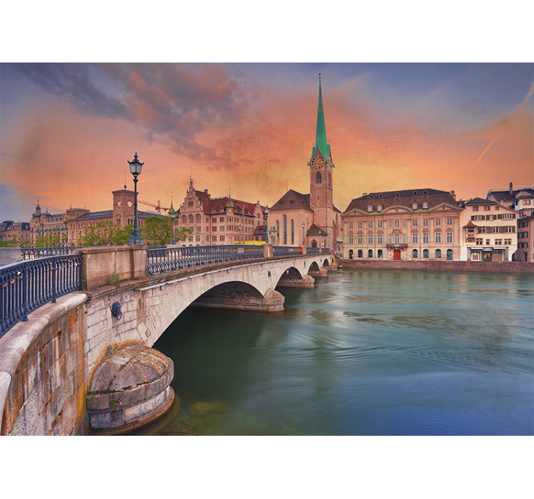 Fototapet byer zurich bro solnedgang - Tenstickers