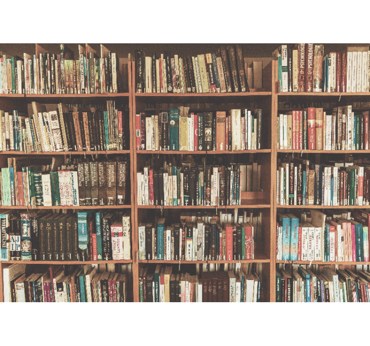 Uskarpe bokhylle gamle bøker fototapet kontor - Tenstickers