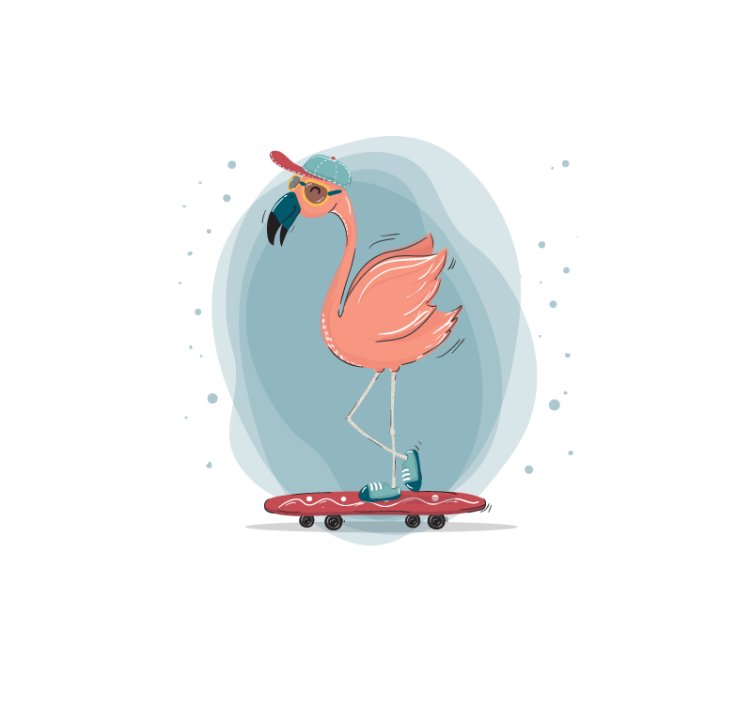 Fototapet dyr flamingo skateboard moro - Tenstickers