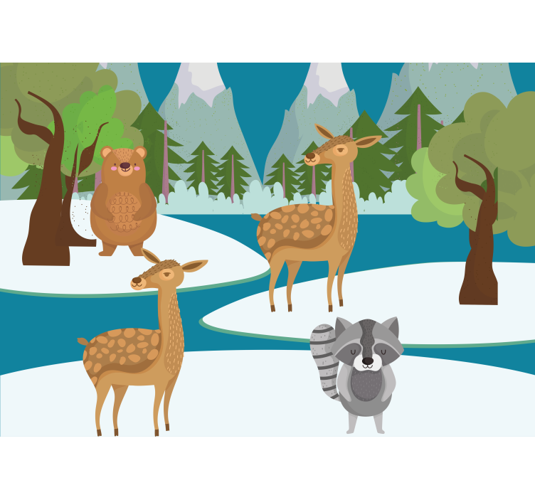 Tegnet skogsdyrscene fototapet spedbarn - Tenstickers