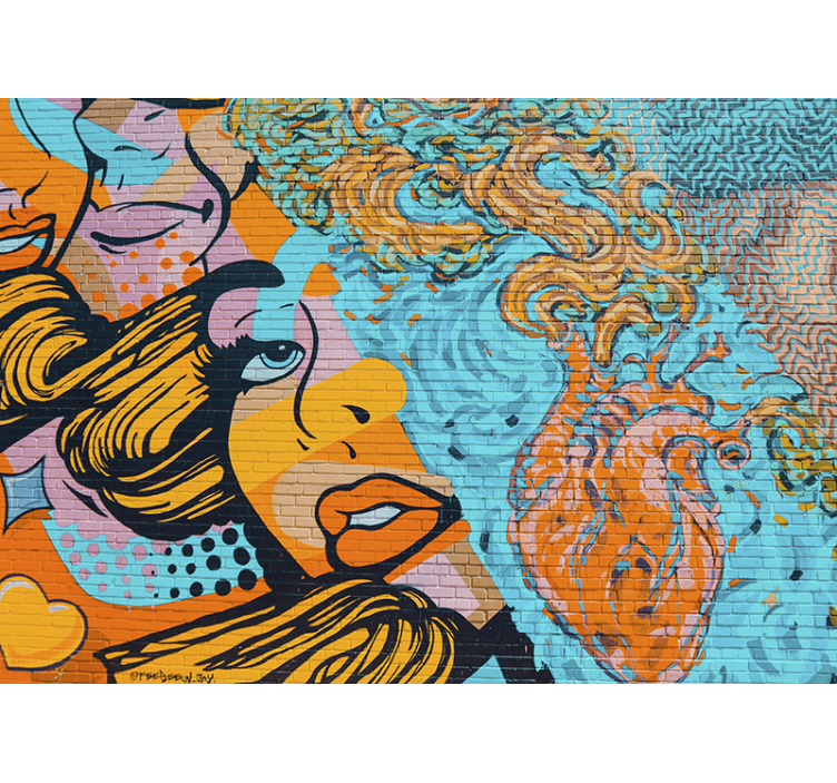 Kvinnens ansiktsgraffiti fototapet urban kunst - Tenstickers