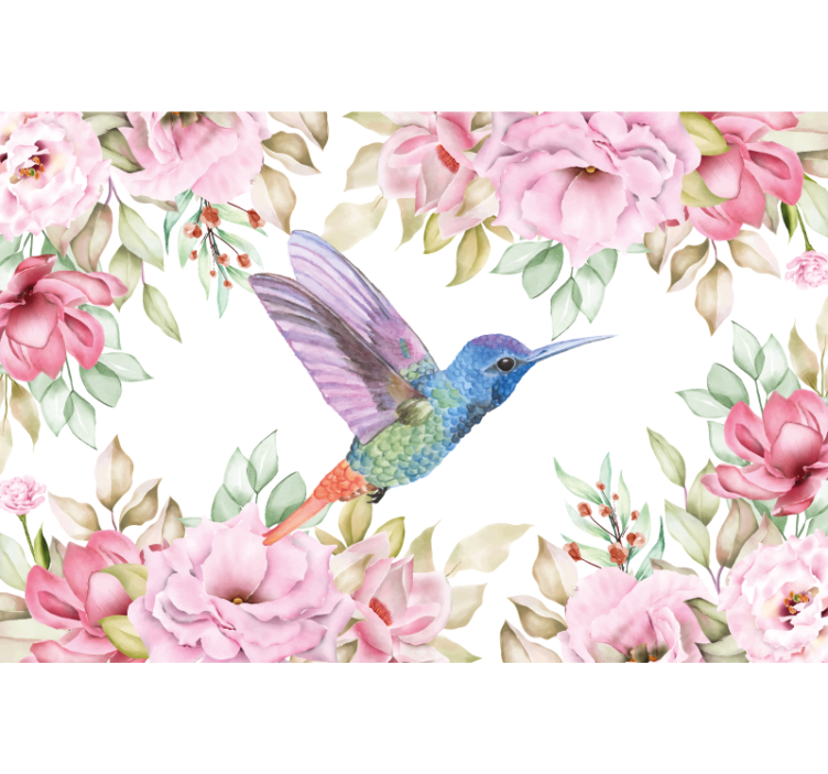 Fototapet blomster kolibri blant blomster - Tenstickers