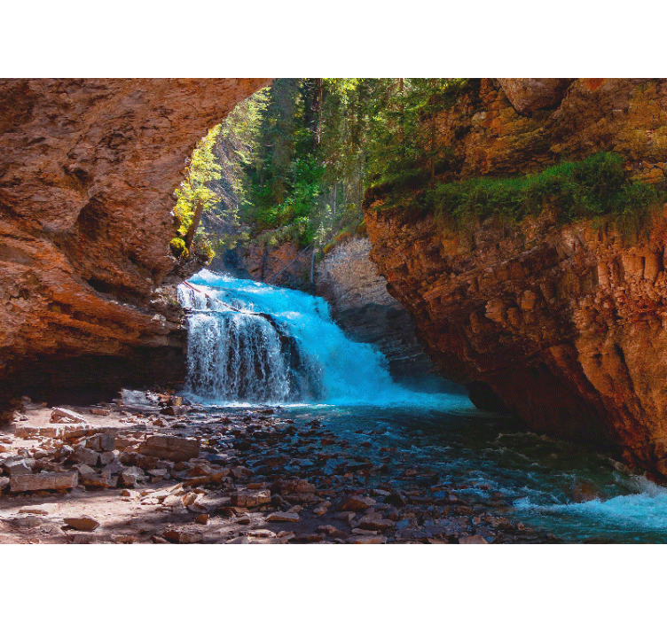 Fototapet fjell fossende fossefallutsikt - Tenstickers