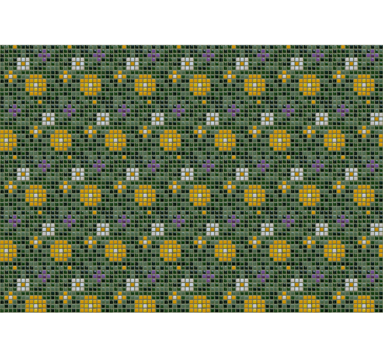 Grønt flisemønster med blomster fototapet bad - Tenstickers