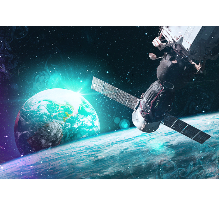 Fototapet verdensrommet romskip i bane rundt jorden - Tenstickers