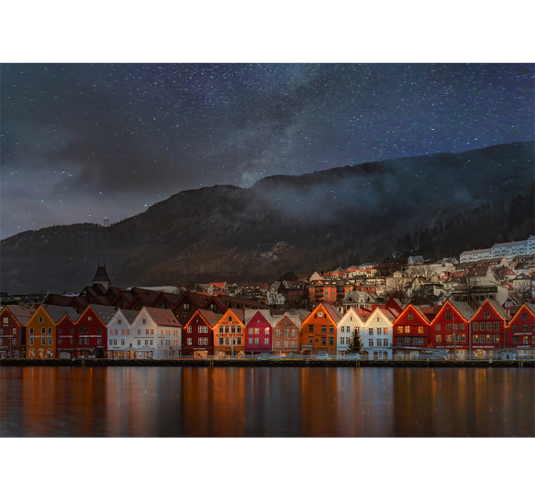 Hus på kysten av norge fototapet innsjø - Tenstickers