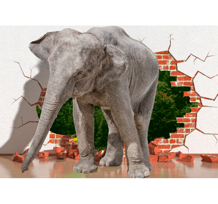 Fototapet 3d elefant som bryter vegg - Tenstickers