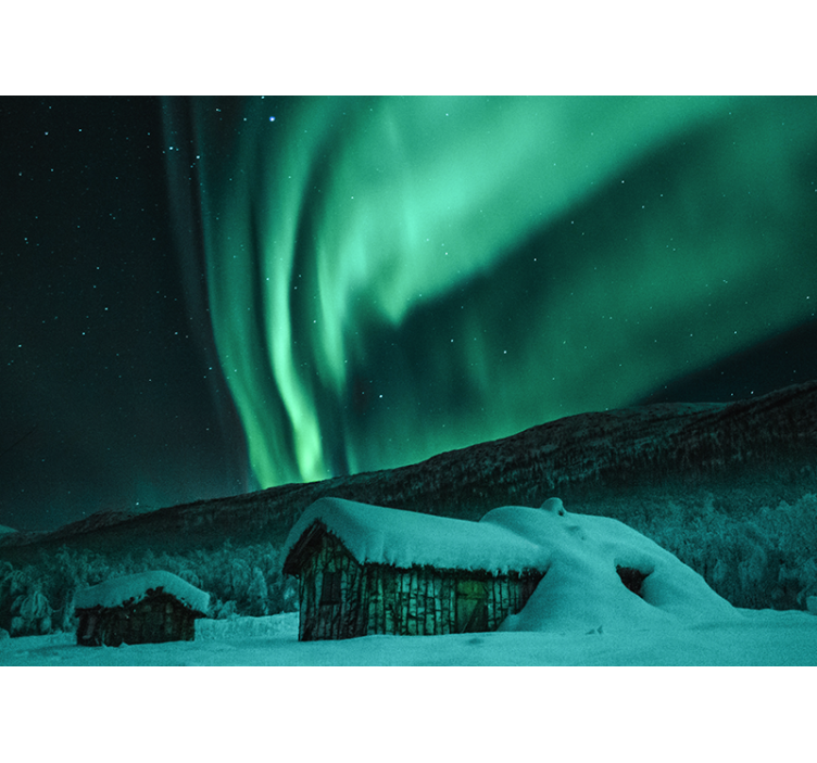 Fototapet fjell snødekt landskap aurora - Tenstickers