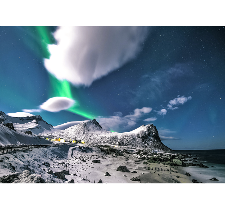 Fototapet landskap aurora borealis perspektiv - Tenstickers