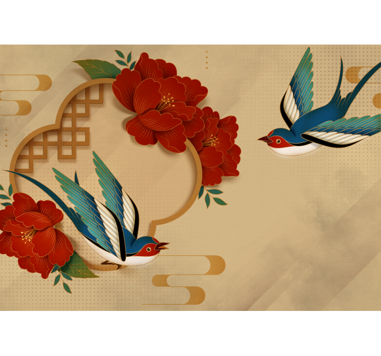 Fototapet blomster svale og blomster - Tenstickers