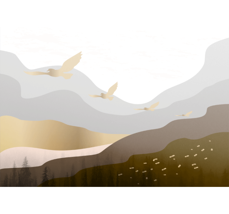 Fototapet natur silhuetter av flygende fugler - Tenstickers