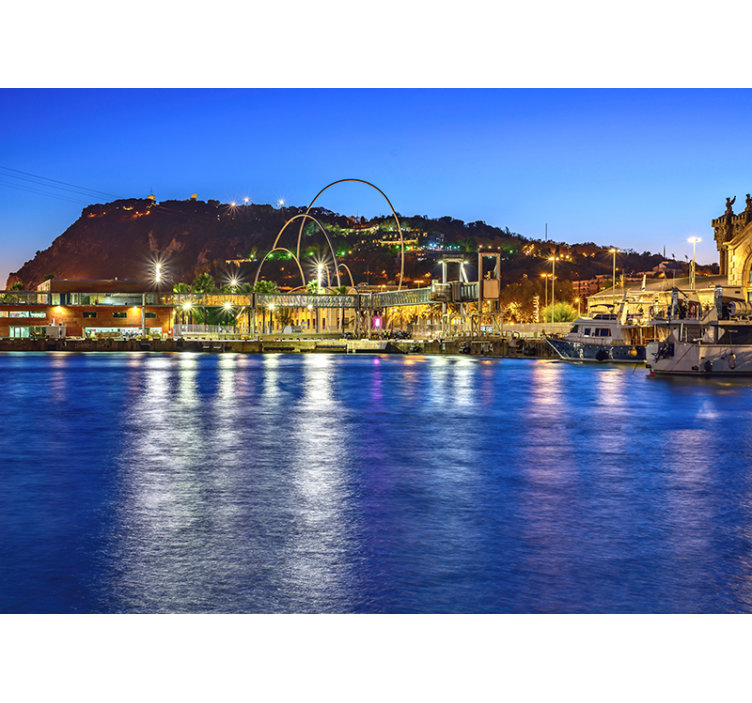 Kveldslys ved havnen fototapet Barcelona - Tenstickers