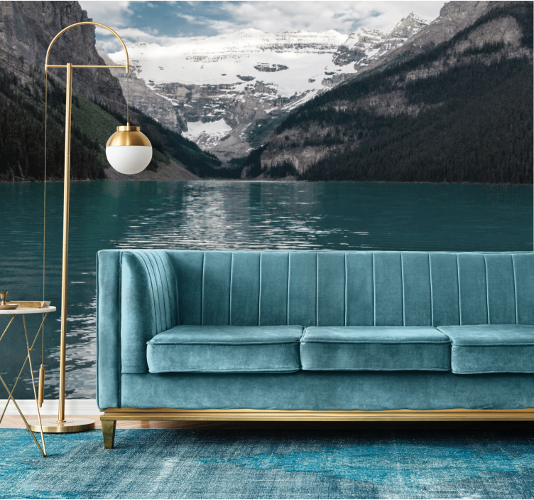 3d fjelllandskap elv fototapet 3d - Tenstickers