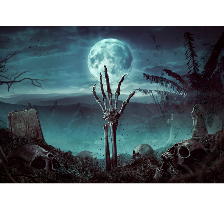 Full moon on grave yard halloween fototapet - Tenstickers