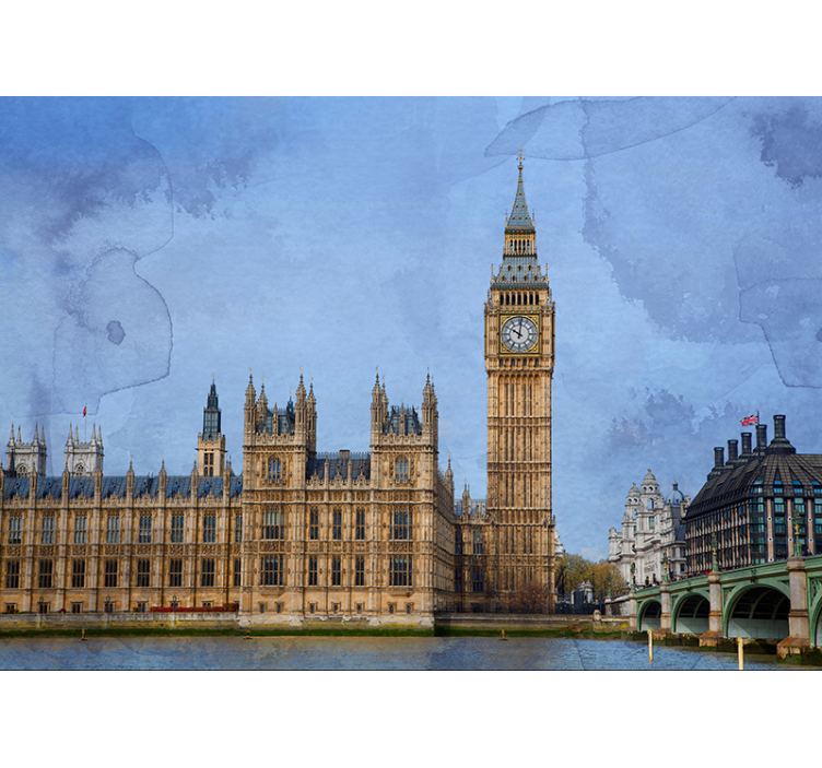 Themsen og big ben london veggmaleri - Tenstickers