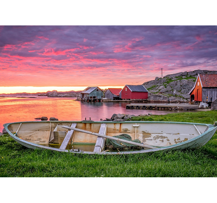 Fototapet landskap naturskjønt kystby - Tenstickers