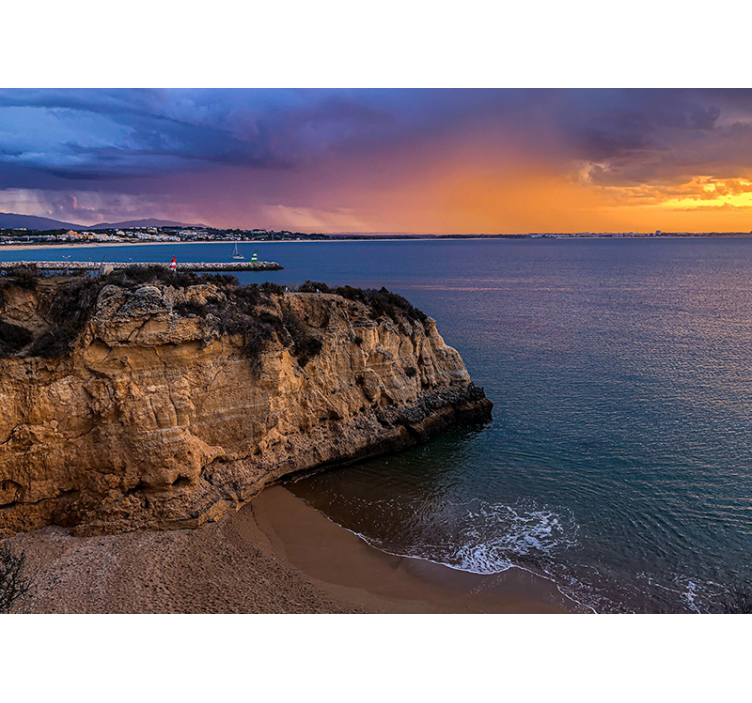 Utsikt over klippen ved sjøen fototapet landskap - Tenstickers