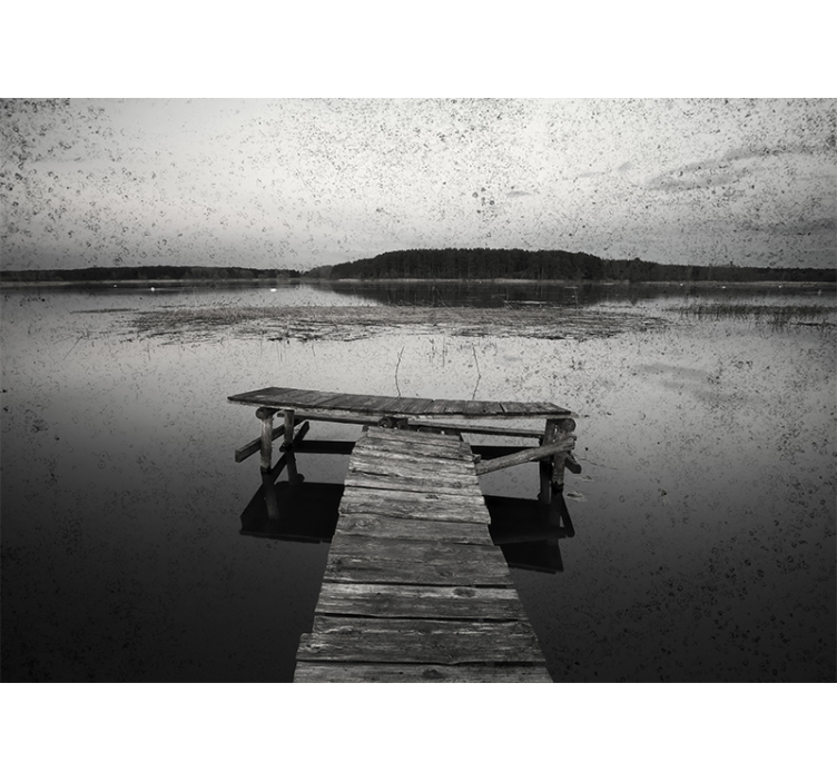 Svart og hvit gammel trebro fototapet 3d - Tenstickers