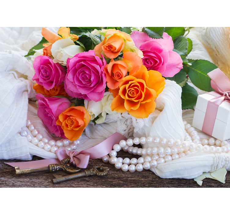 Rosebukettarrangement fototapet blomster - Tenstickers