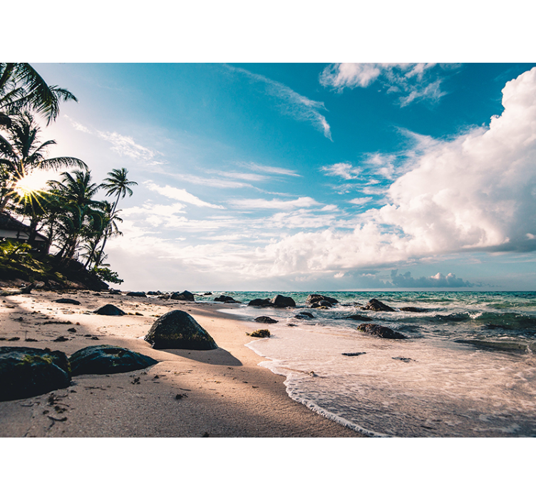 Tropisk strand solnedgang fototapet sjø - Tenstickers