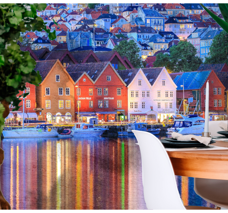 Bergen city evening river fototapet byer - Tenstickers