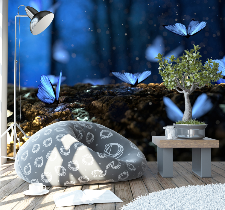 Blå sommerfugl fototapet - Tenstickers