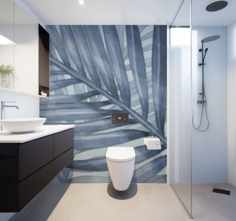 Blått tropisk blad bad fototapet - Tenstickers