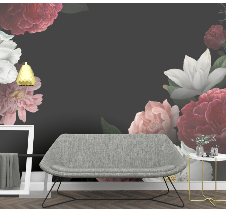 Blomster på svart bakgrunn fototapet blomster - Tenstickers