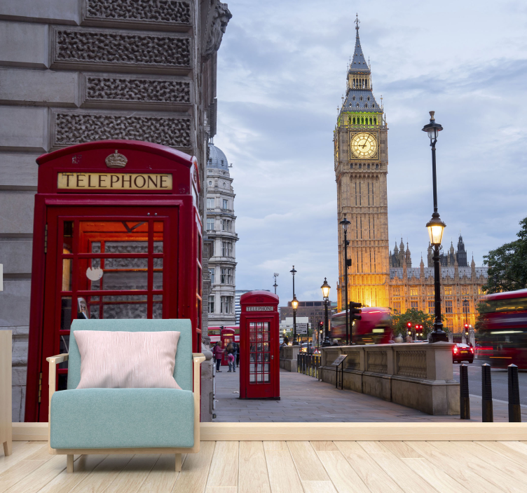 Bytelefonboks london veggmaleri - Tenstickers