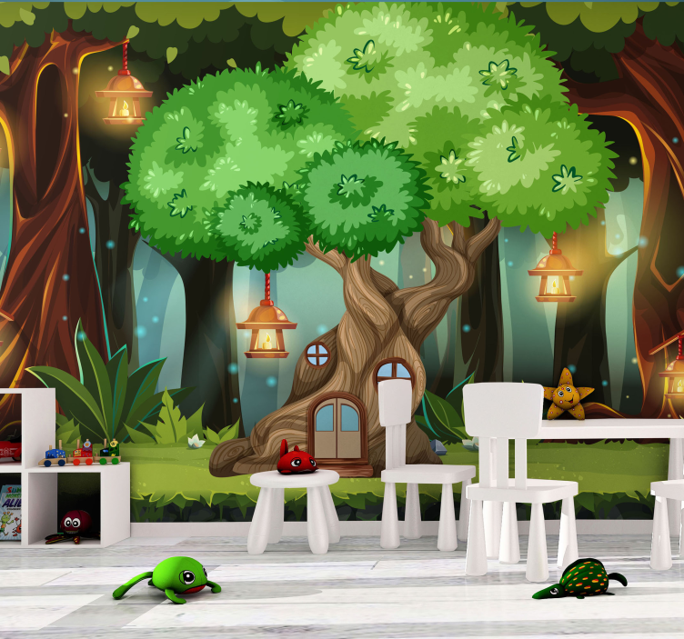 Fantasy trehus lykter barn fototapet - Tenstickers