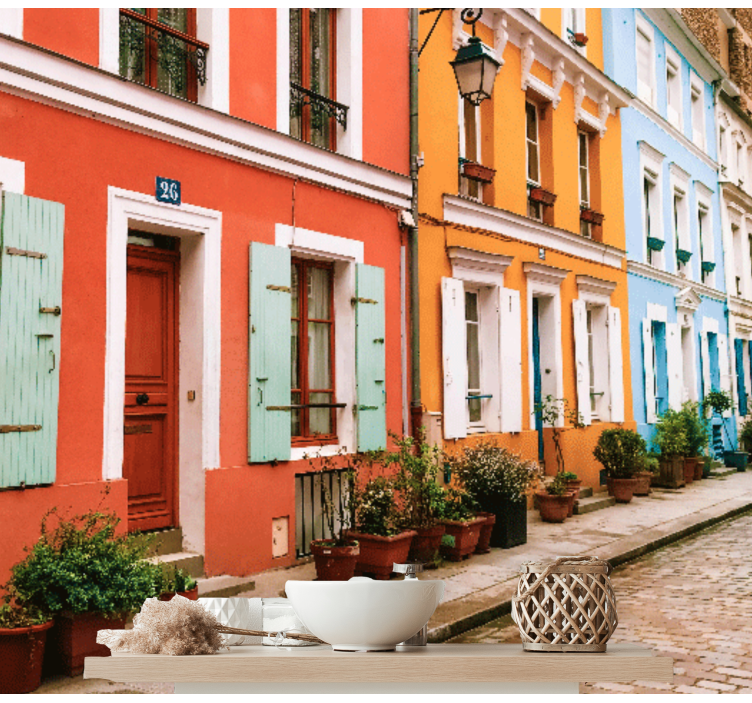 Fargerike parisiske fasader fototapet byer - Tenstickers