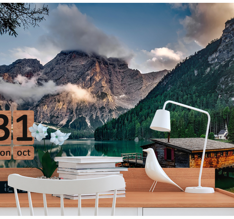 Fint hus på fjellet fototapet kontor - Tenstickers