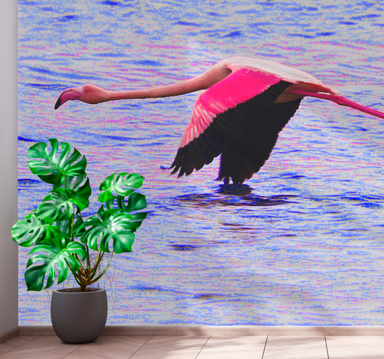 Flamingo i flukt fototapet dyr - Tenstickers