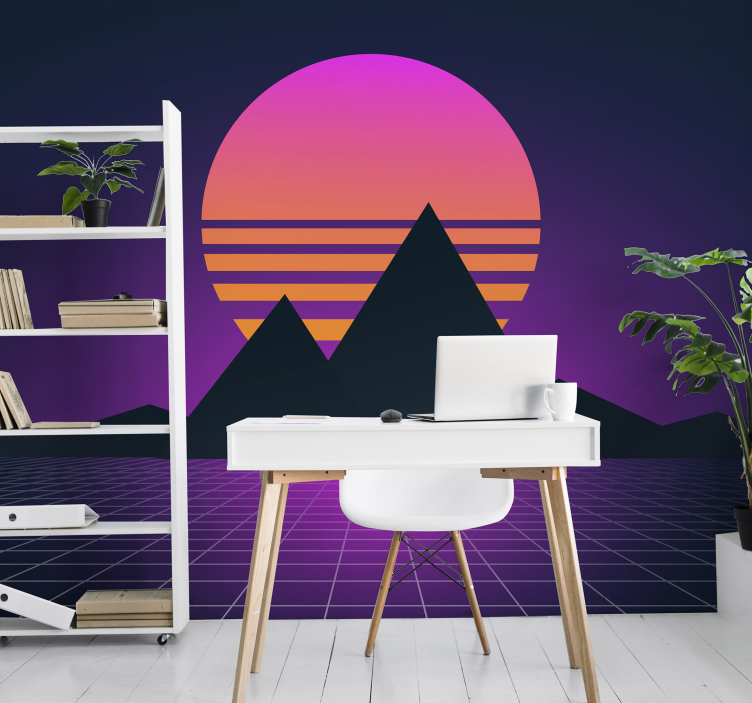 Fototapet 3d geometrisk solnedgang scene - Tenstickers