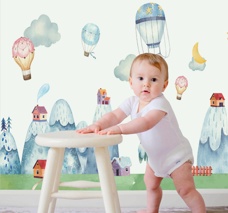 Fototapet baby med lekne luftballonger - Tenstickers
