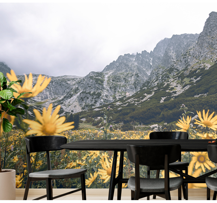 Fototapet blomster gult blomstereng - Tenstickers