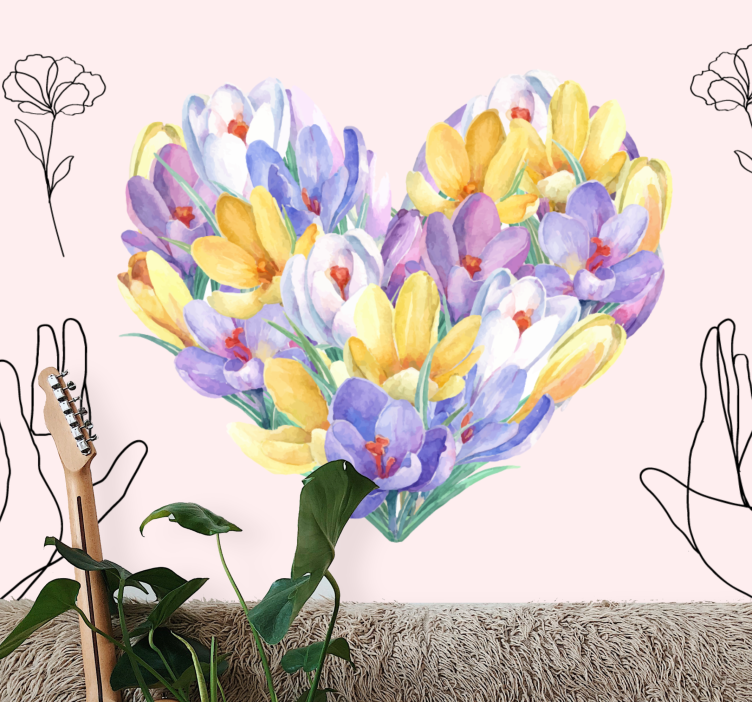 Fototapet blomster hjerteformet bukett - Tenstickers
